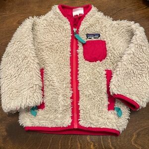 Patagonia Cream and Pink Retro Fleece, 6-12 mos
